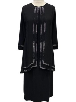 Siyah Ahsen Şık Taş İşlemeli Anne Abiye Elbise