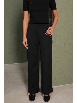 Siyah Scuba Yırtmaçlı Pantolon