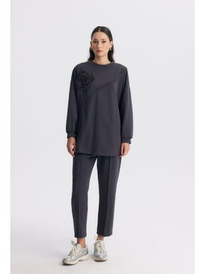 Antrasit Slory Aksesuar Detaylı Şardonsuz Üç İplik Takım