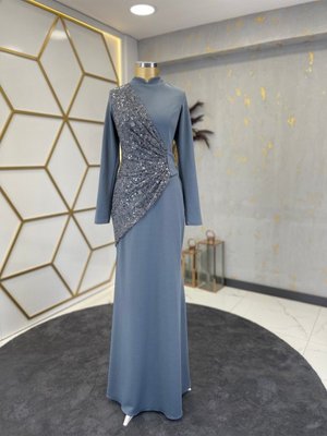 Payet Detaylı Yaren Abiye Elbise Gri Payet Detaylı Yaren Abiye Elbise Gri