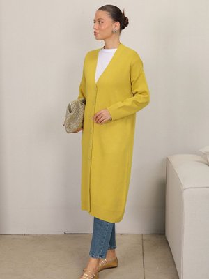 Yağ Yeşili Düğmeli Hırka