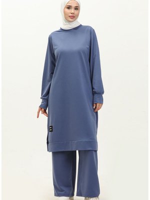 İki İp Tunik Pantolon İkili Takım İndigo İki İp Tunik Pantolon İkili Takım İndigo