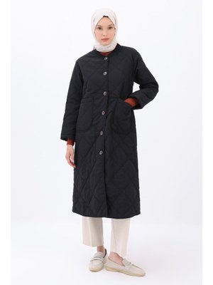 Siyah Kapitone Düğmeli Cepli Mont Siyah Kapitone Düğmeli Cepli Mont