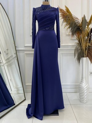 Lacivert Leyla Abiye Elbise