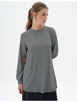 Çizgili Örme Sweatshirt Siyah