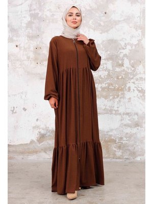 Kahve Asyer Büzgülü Ferace