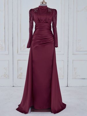 Bordo Adel Abiye Elbise Bordo Adel Abiye Elbise