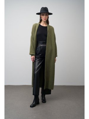 Haki Uzun Salaş Triko Hırka