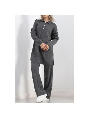 Fitilli Polo Yaka İkili Takım Grimelanj Fitilli Polo Yaka İkili Takım Grimelanj