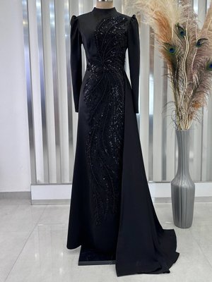 Siyah Yaprak Abiye Elbise