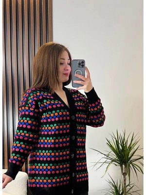 Kadın Gülen Surat Düğmeli Triko Hırka