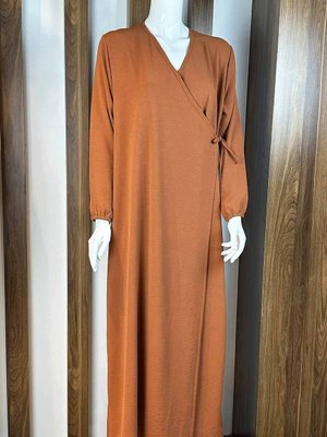 Taba Yandan Bağlamalı Kendinden Desenli Namaz Elbisesi