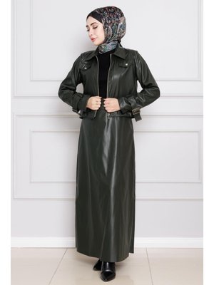 Haki Ceketli Deri Takım