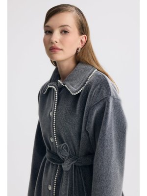 Gri Clara İnci Detaylı Kaban