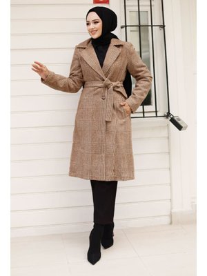 Taba Beli Kuşaklı Çift Düğmeli Kaban Taba Beli Kuşaklı Çift Düğmeli Kaban