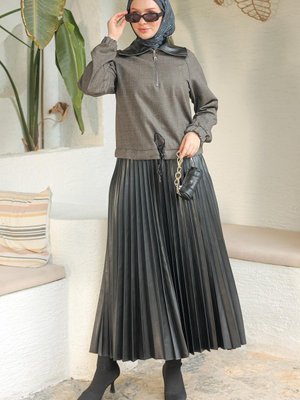 Trend Fermuarlı Kolları Lastikli Etekli İkili Takım