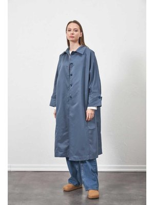 İndigo Oversize Trençkot Ceket