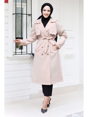 Bej Arkası Zincir Detaylı Trençkot