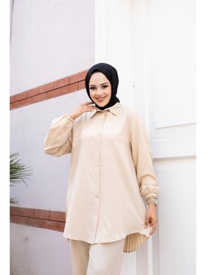 Pilise Detaylı Bej Takım