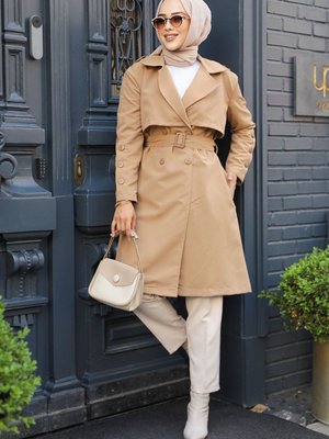 Kemerli Camel Trençkot