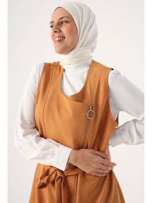 Hardal Fermuarlı Kemerli Yelek