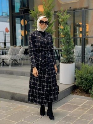 Kareli Siyah Kruvaze Kap