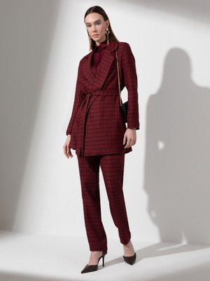 Ekose Desenli Ceket Bordo Siyah