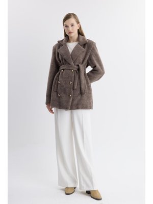 Kahverengi Blazer Düğmeli Kaşe Ceket