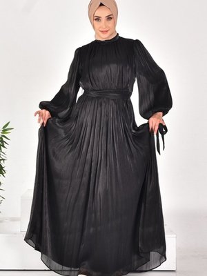 Siyah Bürümcük Janjan Kumaş Abiye Elbise Siyah Bürümcük Janjan Kumaş Abiye Elbise