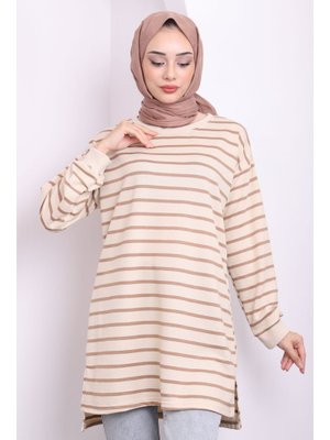 Bisküvi Yanları Yırtmaçlı Çizgili Tunik Bisküvi Yanları Yırtmaçlı Çizgili Tunik