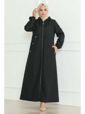 Siyah Armalı Fermuarlı Trençkot