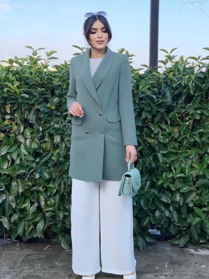 Cep Görünümlü Ön Düğme Detay Astarlı Ceket Mint