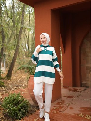 Polo Yaka Çizgili Tunik