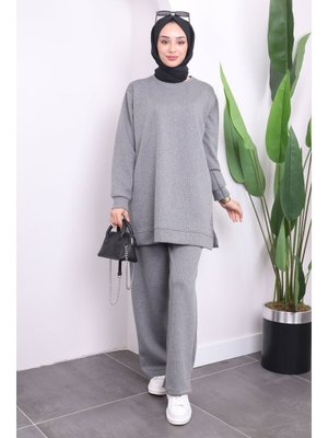 Füme Bisiklet Yaka Tunik Pantolonlu Takım