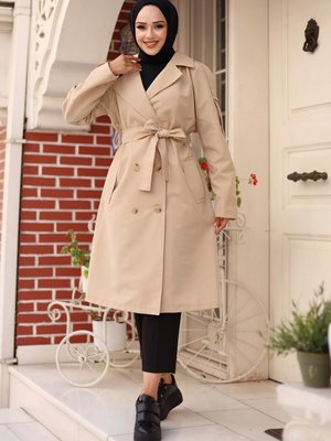 Bej Omuzu Apolet Detaylı Trençkot Bej Omuzu Apolet Detaylı Trençkot