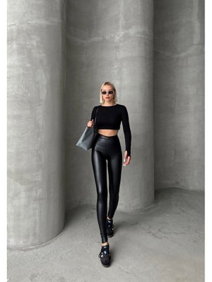Siyah Deri Görünümlü Tayt