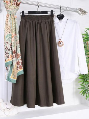 Premium Beli Lastikli Cepli Poplin Etek