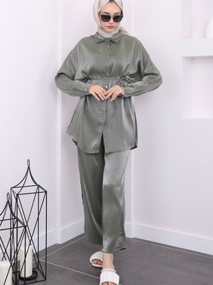 Haki Bel Kuşaklı Tunik Pantolon Takım