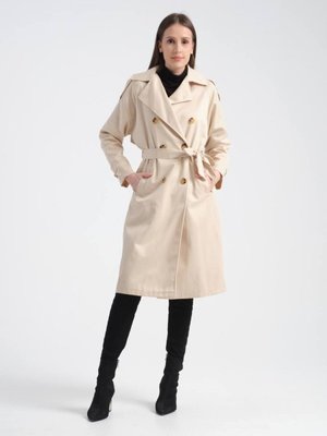 Yeni Sezon Uzun Trençkot Krem Rengi