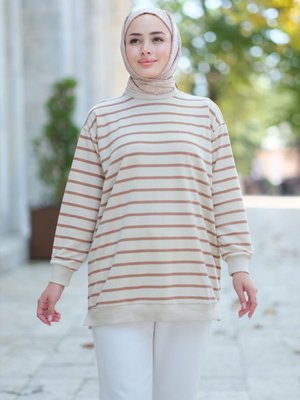 Çizgili Salaş Tunik Açık Kahve Çizgili Salaş Tunik Açık Kahve
