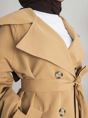 Kopya Kol Kemerli Trençkot Siyah