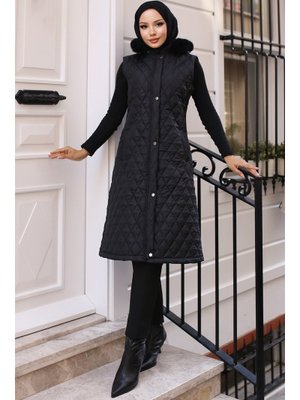 Siyah Baklava Desenli Şişme Yelek