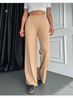 Vizon Fitilli Ve Beli Lastikli Triko Düz Şık Pijama Pantolon Vizon Fitilli Ve Beli Lastikli Triko Düz Şık Pijama Pantolon