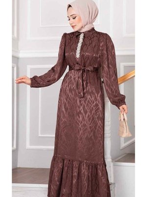 Taşlı Jakar Tesettür Abiye Elbise