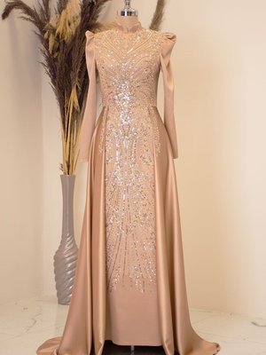 Kuyruklu Damla Abiye Elbise Vizon