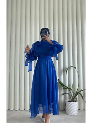 Prenses Abiye Elbise Fiyon Detaylı Şifon