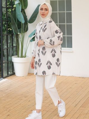 Konfor Modeli Bej Çiçekli Polo Yaka Pamuklu Lüks Abiye Keten Tunik Gömlek Konfor Modeli Bej Çiçekli Polo Yaka Pamuklu Lüks Abiye Keten Tunik Gömlek