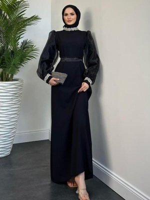 Taşlı Büyük Beden Abiye Siyah