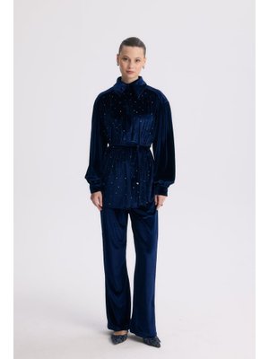 Lacivert Ella Kadife Fitilli Takım