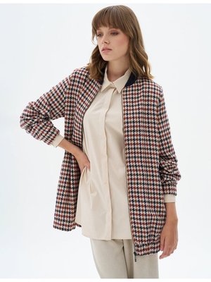 Kazayağı Desen Fermuarlı Ceket Lacivert